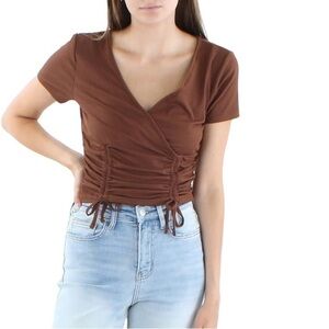 ULTRA FLIRT Womens V Neck Ribbed Cropped XL